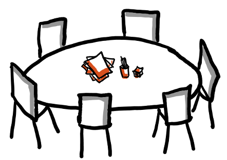 gezeichnetes Bild eines Gruppentisches